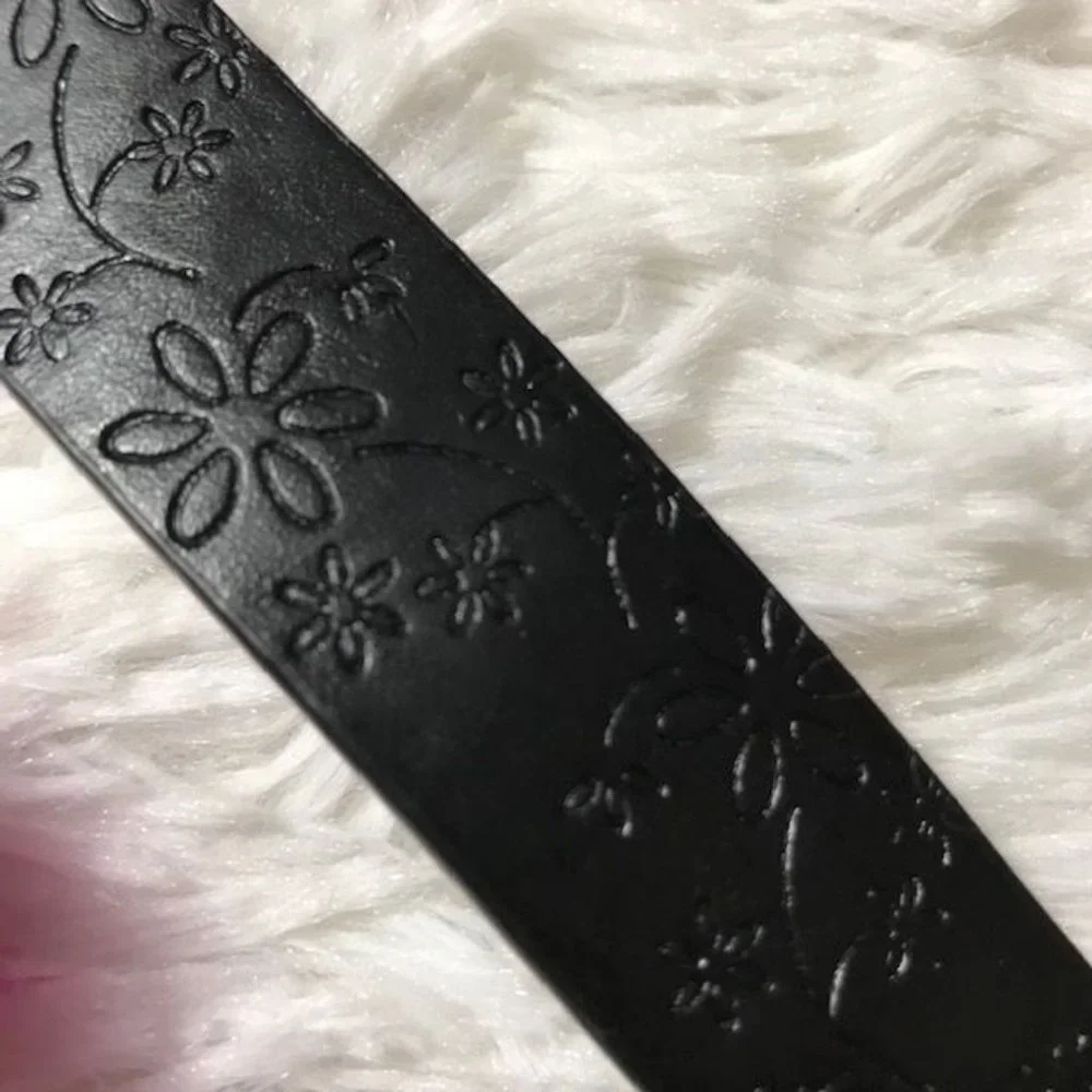 Justice Hot Pink Feather Floral Embossed Faux Leather Black Belt